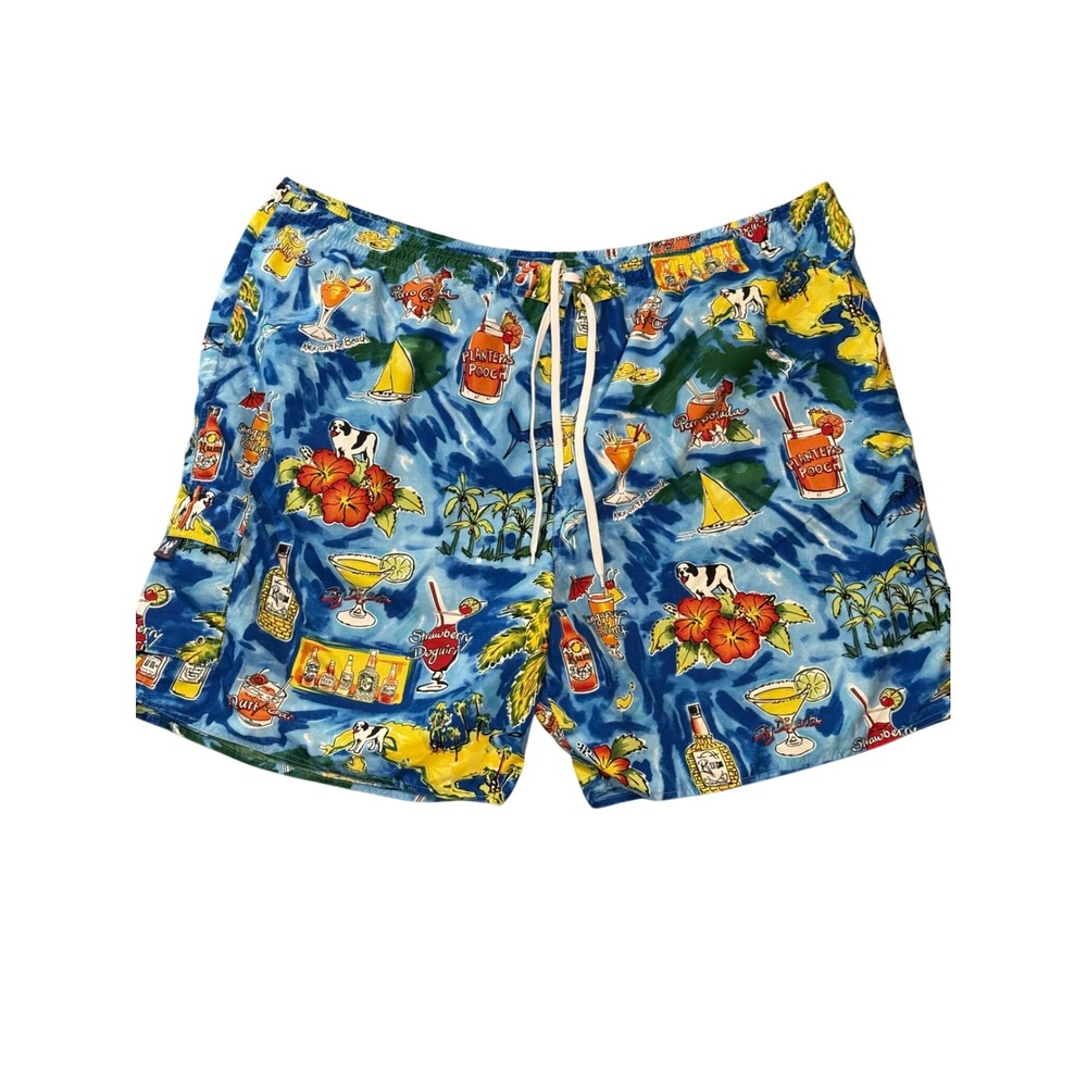 Big Dogs Vintage Swim Trunks Mens 5X Blue Tropical Drink Nautical Shorts